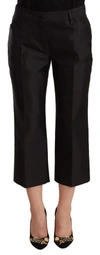 DOLCE & GABBANA BLACK 100% SILK FLARED CROPPED PANTS