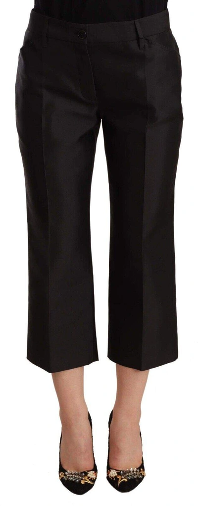 Dolce & Gabbana Black 100% Silk Flared Cropped Pants