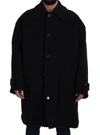 DOLCE & GABBANA BLACK ALPACA BUTTON DOWN TRENCH COAT JACKET