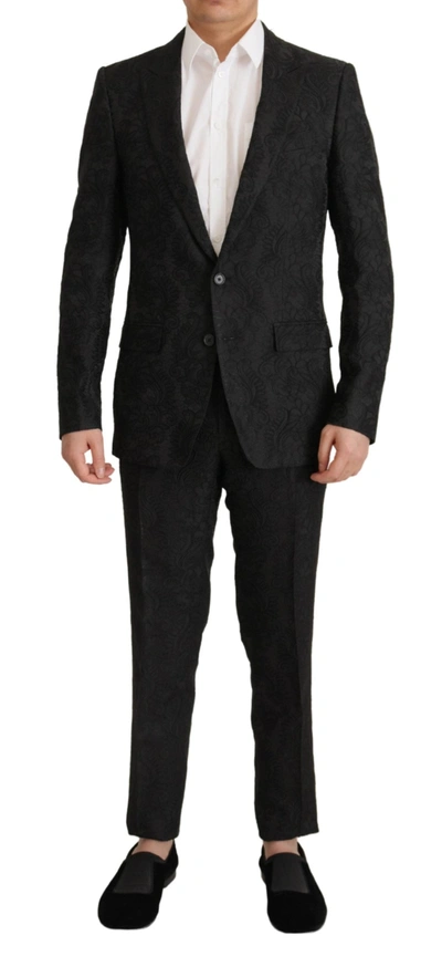 DOLCE & GABBANA BLACK BROCADE FORMAL 2 PIECE MARTINI SUIT