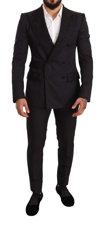 Dolce & Gabbana Black Brocade 2 Piece Set Polyester Suit