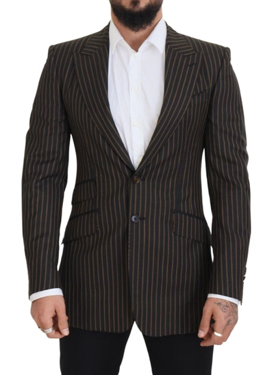 Dolce & Gabbana Black Brown Stripes Single Breasted Blazer In Black And Brown