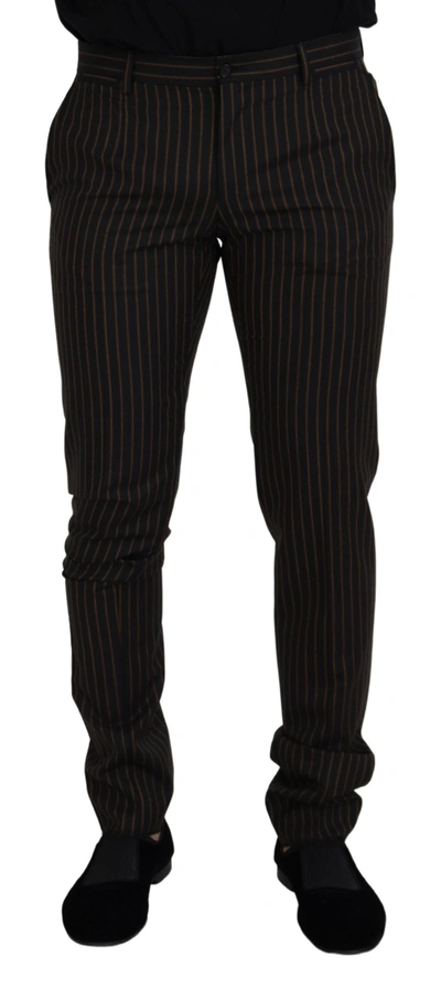 Dolce & Gabbana Black Brown Striped  Formal Pants In Black And Brown