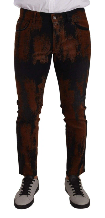 Dolce & Gabbana Black Brown Tie Dye Cotton Skinny Denim Jeans In Black And Brown