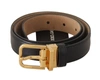 Dolce & Gabbana Black Calf Leather Gold Metal Logo Waist Buckle Belt In Black