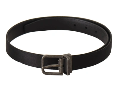 DOLCE & GABBANA BLACK CALFSKIN LEATHER VINTAGE METAL BUCKLE BELT