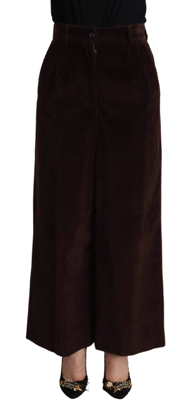 Dolce & Gabbana Black Cotton High Waist Trouser Wide Leg Trousers