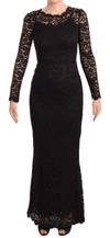 Dolce & Gabbana Black Cotton Lace Mermaid Long Sleeves Dress In Black