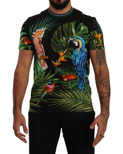 Dolce & Gabbana Black Cotton Jungle Print Crewneck Top T-shirt