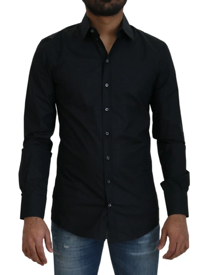 Dolce & Gabbana Black Cotton Slim Fit Dress Shirt