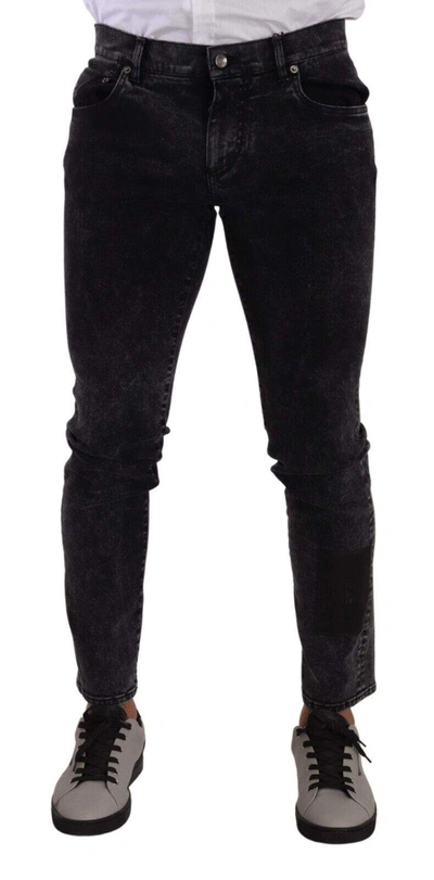 Dolce & Gabbana Black Cotton Stretch Skinny Denim Trouser Jeans In Black And Gray