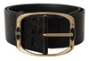 DOLCE & GABBANA BLACK CROCODILE PRINT GOLD METAL DG LOGO BUCKLE BELT