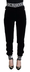 DOLCE & GABBANA BLACK DG LOGO VELVET TROUSER PANTS