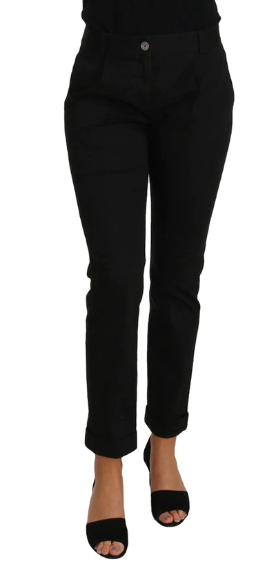 DOLCE & GABBANA BLACK DRESS CROPPED STRAIGHT STRAIGHT PANTS