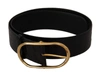 DOLCE & GABBANA BLACK EMBOSSED LEATHER GOLD TONE METAL BUCKLE BELT