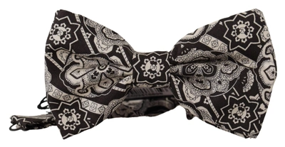 Dolce & Gabbana Black Fantasy Pattern Adjustable Neck Papillon Bow Tie In Black/white