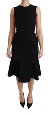 DOLCE & GABBANA BLACK FIT FLARE WOOL STRETCH SHEATH DRESS