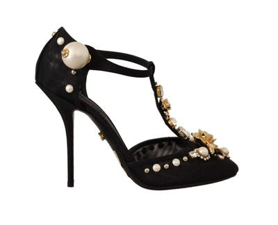 Dolce & Gabbana Black Faux Pearl Crystal Vally Heels Sandals