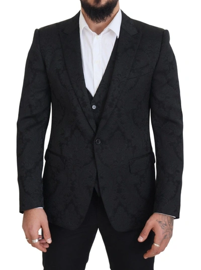 DOLCE & GABBANA BLACK FLORAL BROCADE 2 PIECE MARTINI SUIT