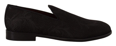 DOLCE & GABBANA BLACK FLORAL BROCADE SLIPPERS LOAFERS SHOES