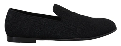 DOLCE & GABBANA BLACK FLORAL JACQUARD SLIPPERS LOAFERS SHOES