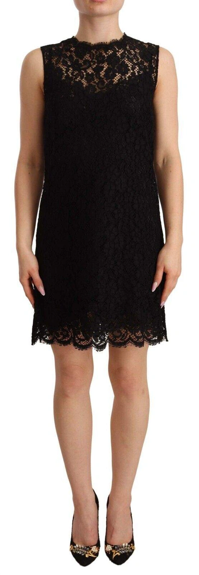 Dolce & Gabbana Black Floral Lace Sheath Sleeveless Mini Dress