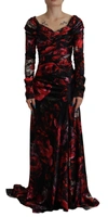 Dolce & Gabbana Black Floral Roses A-line Sheath Gown Dress In Black