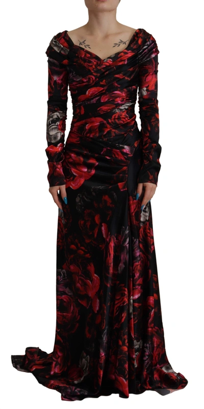 Dolce & Gabbana Black Floral Roses A-line Sheath Gown Dress