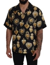 DOLCE & GABBANA BLACK GOLD HEART SHORT SLEEVE SILK SATIN SHIRT