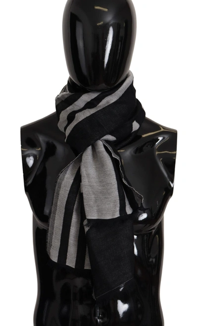 Dolce & Gabbana Black Gray Cotton Modal Jacquard Logo Wrap Scarf In Black And Gray
