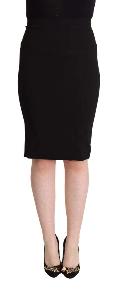 Dolce & Gabbana Black High Waist Knee Length Pencil Cut Skirt