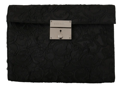 Dolce & Gabbana Black Jacquard Leather Document Briefcase Bag