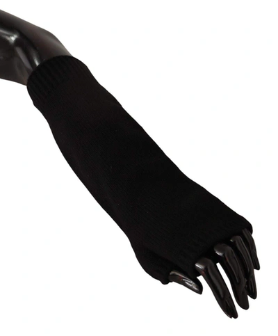 Dolce & Gabbana Black Knitted Fingerless Elbow Length Gloves