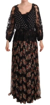 Dolce & Gabbana Black Lace Floral Polka Maxi Capri Dress In Black