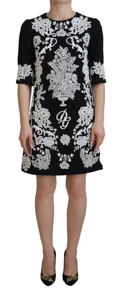 Dolce & Gabbana Black Lace Trim Half Sleeves A-line Dress