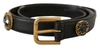 DOLCE & GABBANA BLACK LEATHER EMBELLISHED CRYSTAL LOGO BELT