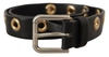 DOLCE & GABBANA BLACK LEATHER EYELET SILVER TONE METAL BUCKLE BELT