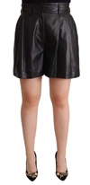 DOLCE & GABBANA BLACK LEATHER HIGH WAIST BERMUDA ABOVE KNEE SHORTS