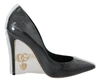 DOLCE & GABBANA BLACK LEATHER HEELS PUMPS PLASTIC WRAPPED SHOES