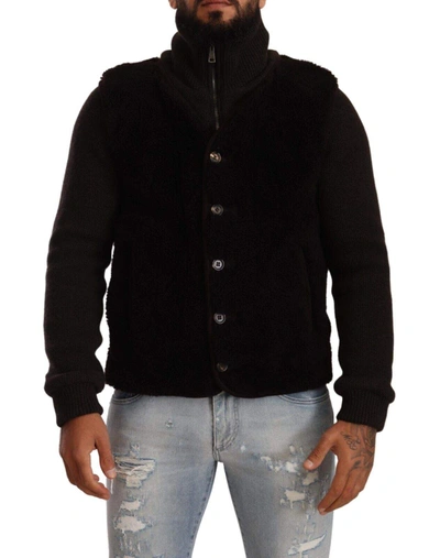 Dolce & Gabbana Black Leather Mens Turtle Neck Coat Jacket