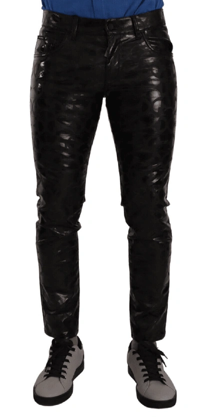 Dolce & Gabbana Black Logo Cotton Stretch Skinny Trousers