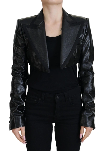 DOLCE & GABBANA BLACK LONG SLEEVES CROP BLAZER COTTON JACKET