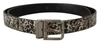 DOLCE & GABBANA BLACK MARBLE PRINT LEATHER SILVER LOGO BUCKLE BELT