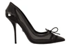 DOLCE & GABBANA BLACK MESH LEATHER POINTED HEELS PUMPS SHOES