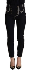 Dolce & Gabbana Black Mid Waist Button Embellished Slim Fit Pants In Black