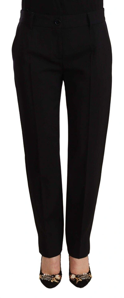 Dolce & Gabbana Black Mid Waist Skinny Trouser Wool Trousers