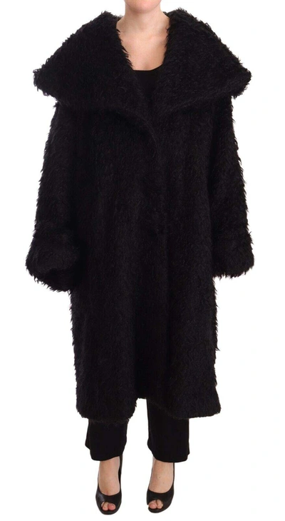 DOLCE & GABBANA BLACK MOHAIR FUR CAPE TRENCH COAT JACKET