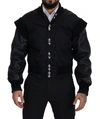 Dolce & Gabbana Black Nylon Crystals Coat Buttons Jacket In Black