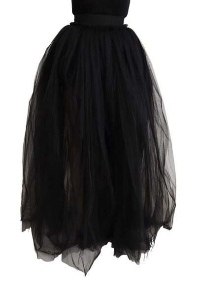 Dolce & Gabbana Black Nylon High Waist Long A-line Tulle Skirt