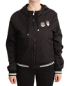 DOLCE & GABBANA BLACK POLYESTER HOODED BOMBER FULL ZIP JACKET